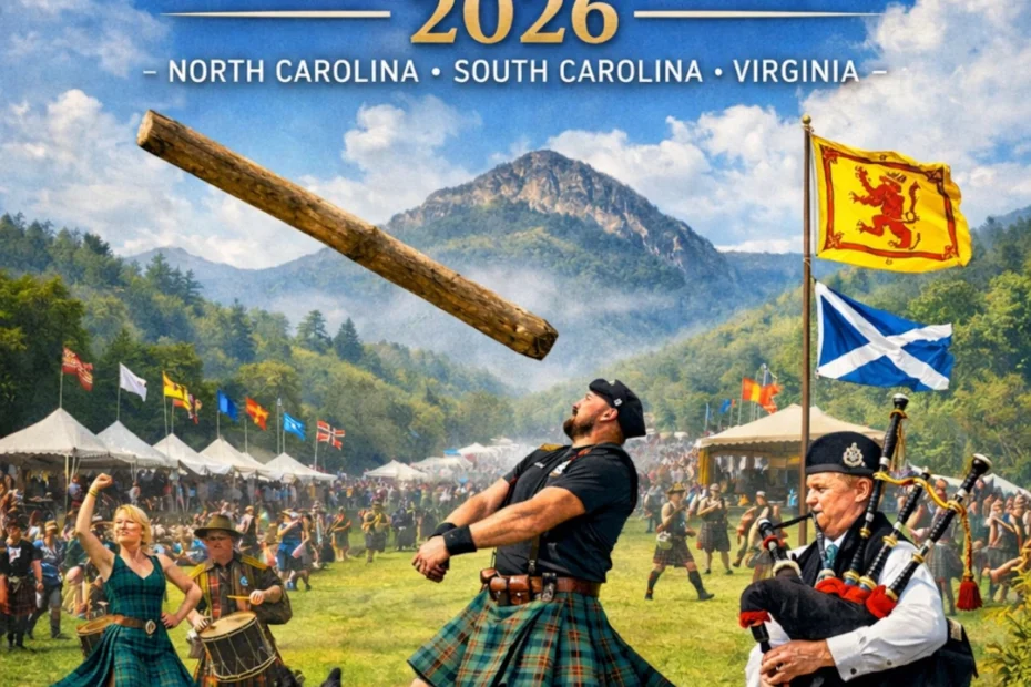 Caber toss at Scottish Highland Games in the South 2026